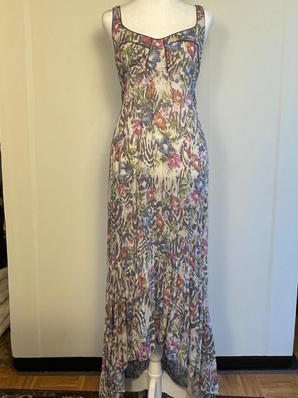 FREE PEOPLE High-Low Maxi Dress Romantic Floral Zebra NWT - Stone Combo Size 10
